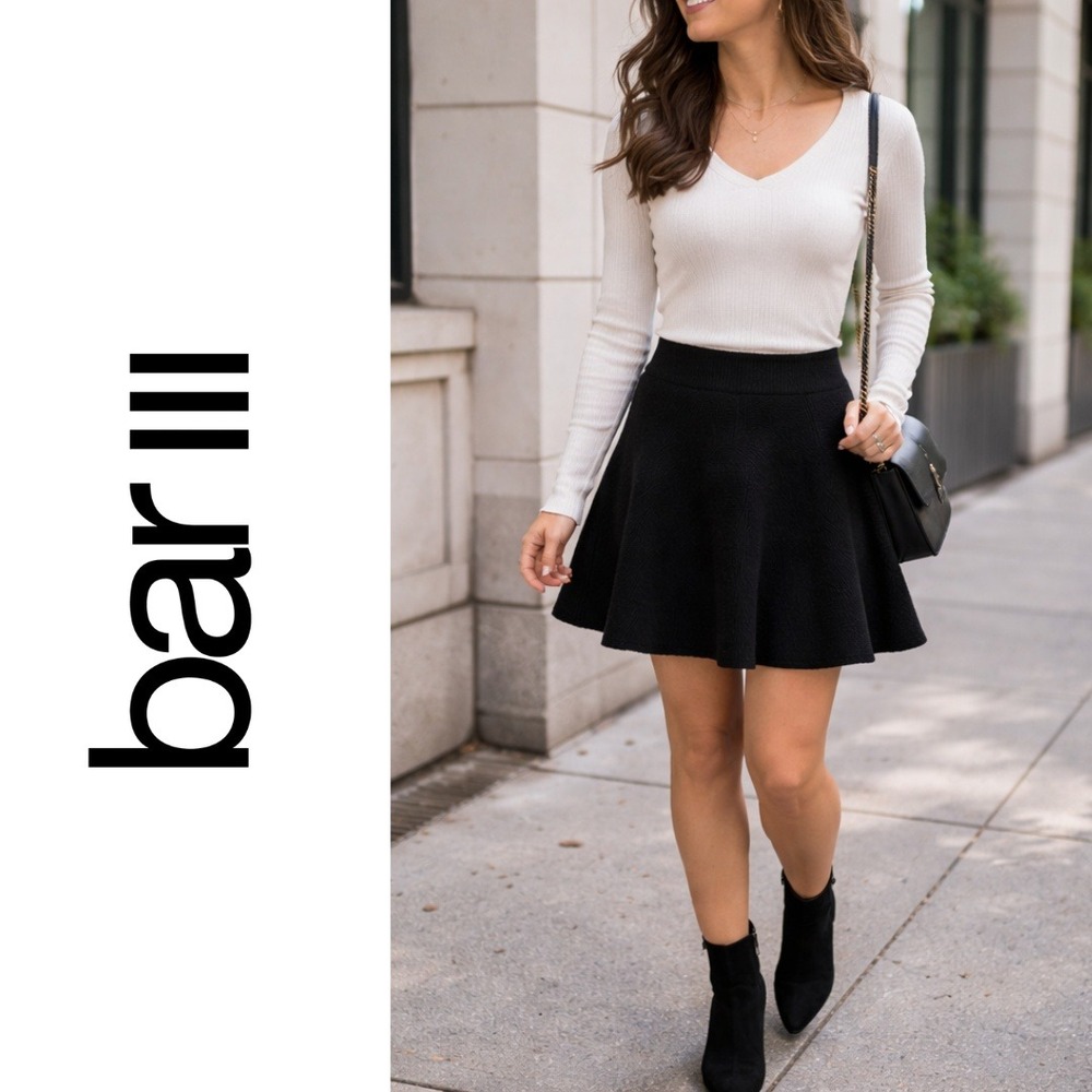 Bar III, Black A-Line Skater Sweater Mini Skirt Size XL